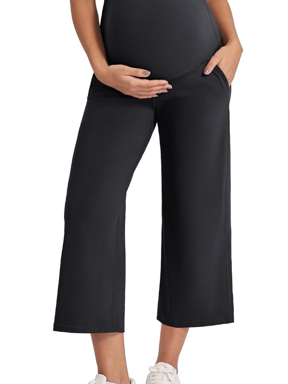 Maternity Cropped Wide-Leg Pants - Black